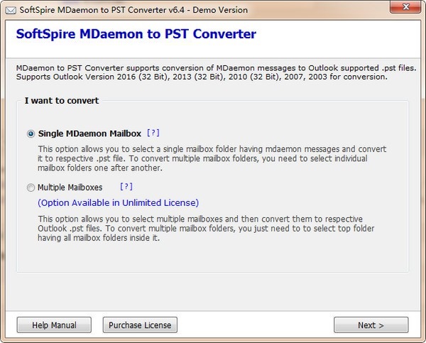 SoftSpire MDaemon to PST Converter截图